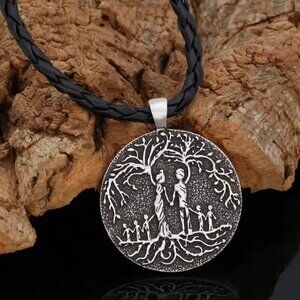 Norse/Celtic Family Tree Pendant 1.5" Faux Leather & Stainless Steel Chain #1531